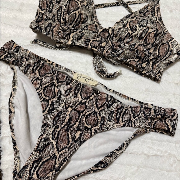 Jessica Simpson Snake Print Bikini Black and Cream - Picture 7 of 7